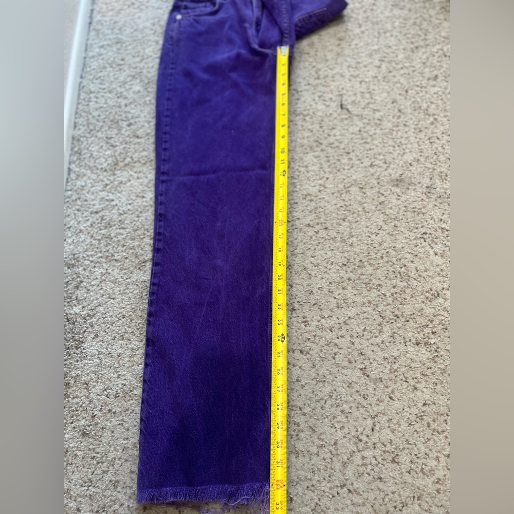 Zara Women size 6 Purple High Rise Straight Leg Jeans Raw Hem and Pockets - Picture 10 of 11